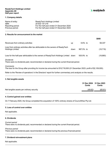 Thumbnail ReadyTech Holdings Financial Report 2025-h1