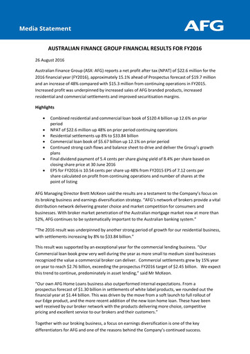 Thumbnail Australian Finance Group Financial Report 2016