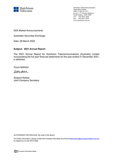 Thumbnail Hutchison Telecommunications (Australia) Annual Report 2021