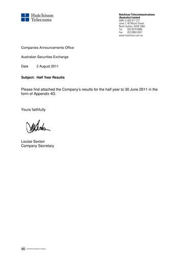 Thumbnail Hutchison Telecommunications (Australia) Half-year Report 2011-h1