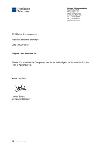 Thumbnail Hutchison Telecommunications (Australia) Half-year Report 2012-h1