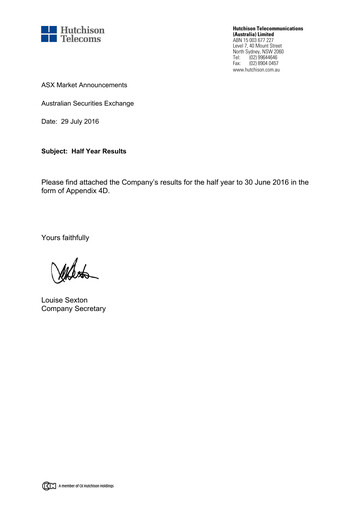 Thumbnail Hutchison Telecommunications (Australia) Half-year Report 2016-h1