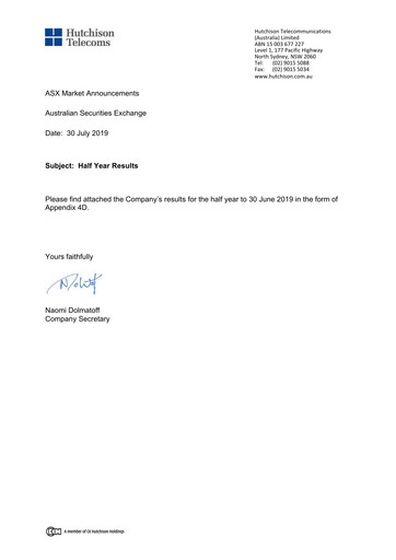 Thumbnail Hutchison Telecommunications (Australia) Half-year Report 2019-h1