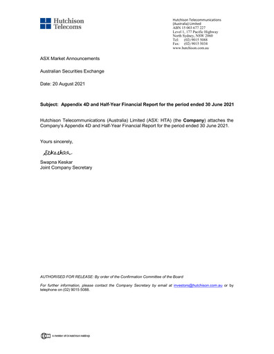 Thumbnail Hutchison Telecommunications (Australia) Half-year Report 2021-h1