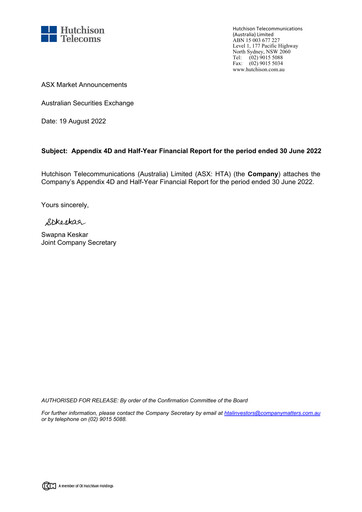 Thumbnail Hutchison Telecommunications (Australia) Half-year Report 2022-h1