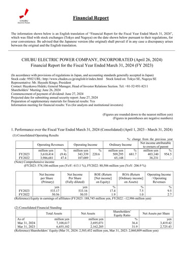 Thumbnail Chubu Electric Power
 Financial Report 2023