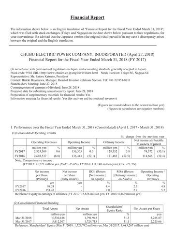 Thumbnail Chubu Electric Power
 Financial Statement fy2017