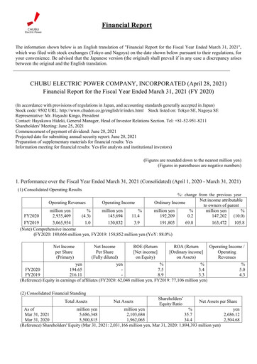 Thumbnail Chubu Electric Power
 Financial Statement fy2020