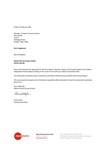 Thumbnail Mayne Pharma Group Financial Report 2022-h1