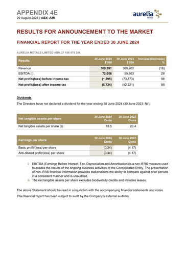 Thumbnail Aurelia Metals Financial Report 2024