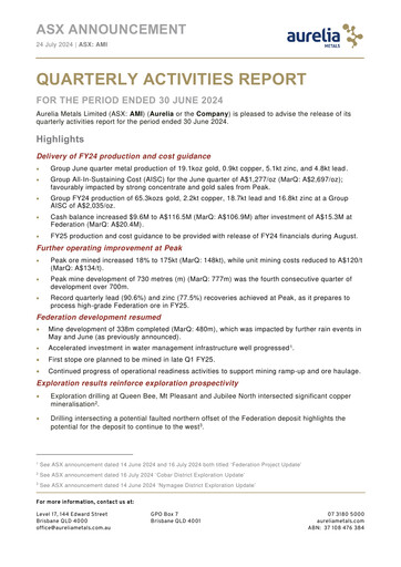 Miniature Aurelia Metals Rapport trimestriel 2024-q4