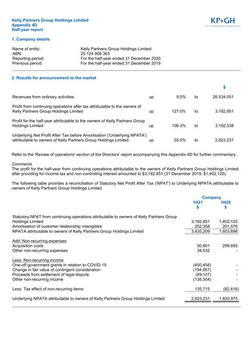 Thumbnail Kelly Partners Group Half-year Report 2021-h1