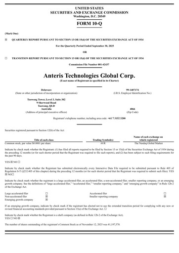 Thumbnail Anteris Technologies Quarterly Report 2025-q3