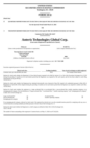 Thumbnail Anteris Technologies Quarterly Report 2026-q1