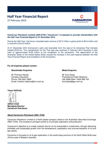 Thumbnail Carnarvon Energy Financial Report 2015-h1