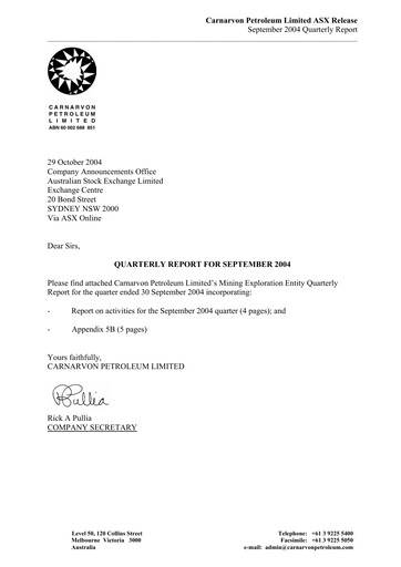 Thumbnail Carnarvon Energy Quarterly Report 2004-q3