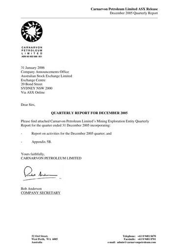 Thumbnail Carnarvon Energy Quarterly Report 2005-q4