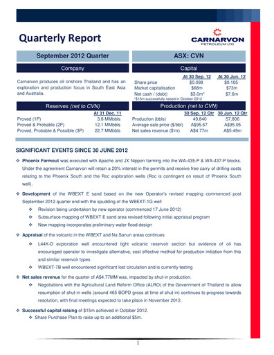 Thumbnail Carnarvon Energy Quarterly Report 2012-q3