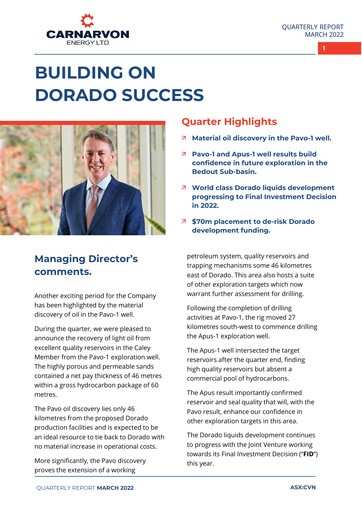 Thumbnail Carnarvon Energy Quarterly Report 2022-q1