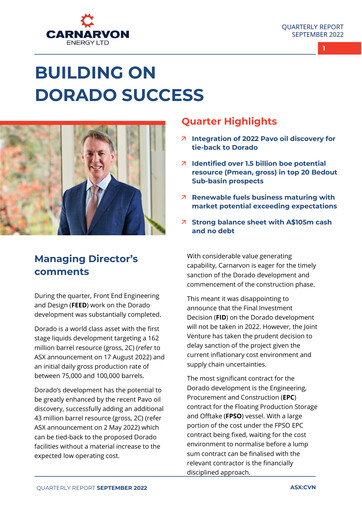 Thumbnail Carnarvon Energy Quarterly Report 2022-q3