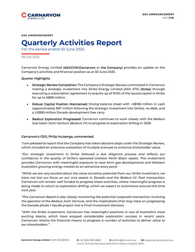 Miniature Carnarvon Energy Rapport trimestriel 2025-q2