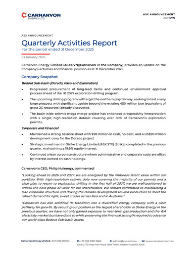 Miniature Carnarvon Energy Rapport trimestriel 2025-q4