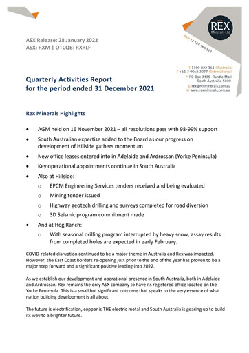 Vorschaubild Rex Minerals Quartalsbericht 2021-q4