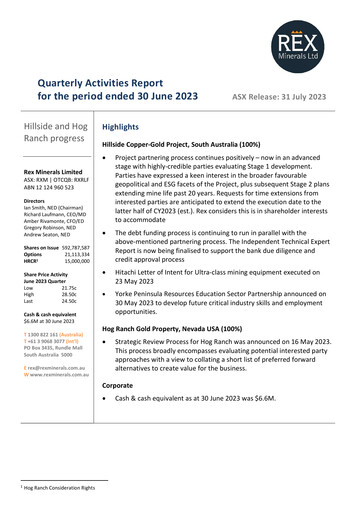 Vorschaubild Rex Minerals Quartalsbericht 2023-q2