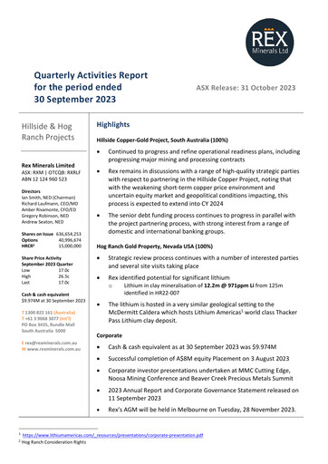 Vorschaubild Rex Minerals Quartalsbericht 2023-q3