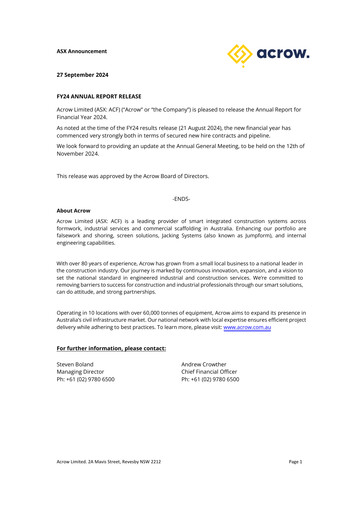 Miniature Acrow Limited Rapport annuel 2024