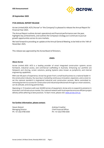 Miniature Acrow Limited Rapport annuel 2025