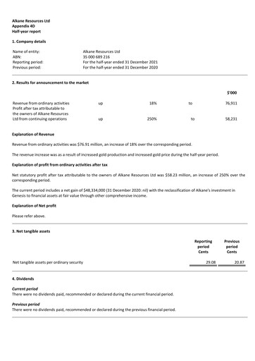 Thumbnail Alkane Resources Half-year Report 2021-h1