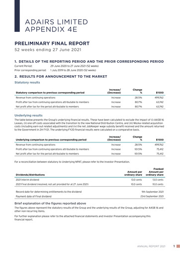 Thumbnail Adairs Limited Annual Report 2021