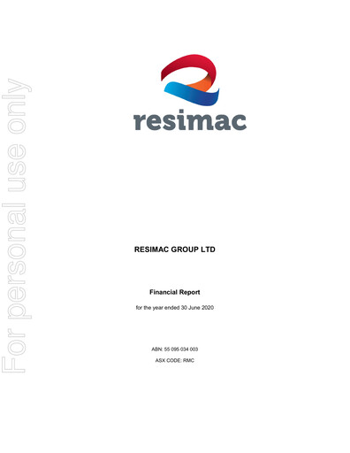 Thumbnail Resimac Group Limited Financial Report 2019-2020