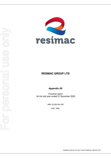 Thumbnail Resimac Group Limited Half-year Report 2021-h1