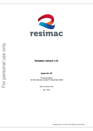Thumbnail Resimac Group Limited Half-year Report 2024-h1