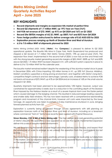 Vorschaubild Metro Mining Quartalsbericht 2025-q2