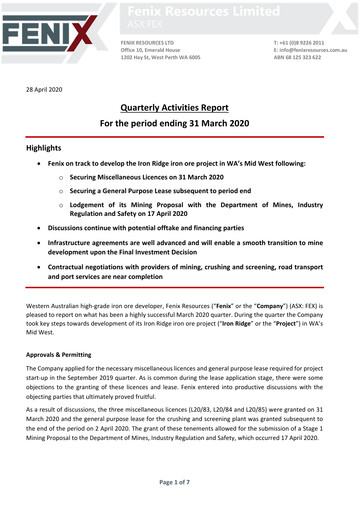 Miniature Fenix Resources Rapport trimestriel 2020-q3