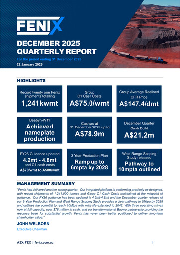 Thumbnail Fenix Resources Quarterly Report 2025-q4
