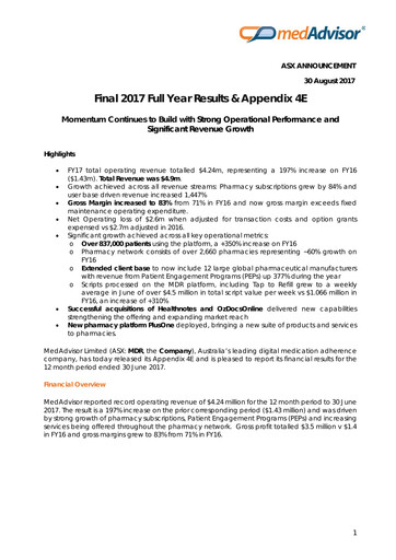 Thumbnail MedAdvisor Limited Annual Report 2017