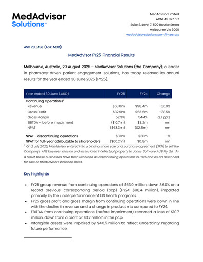 Thumbnail MedAdvisor Limited Financial Report 2025