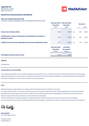 Thumbnail MedAdvisor Limited Half-year Report 2023-h1