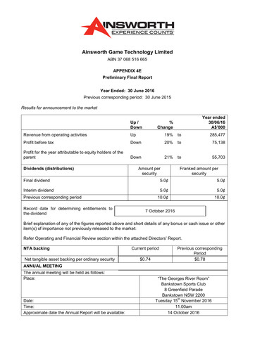 Thumbnail Ainsworth Game Technology Financial Report 2016