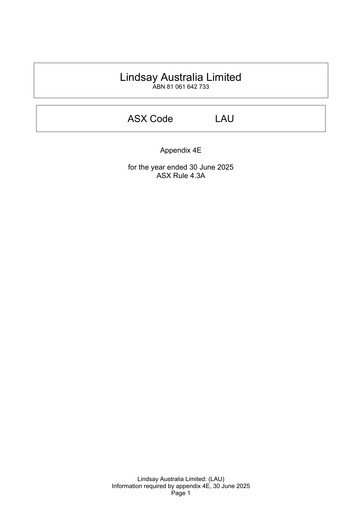 Thumbnail Lindsay Australia Annual Report 2025