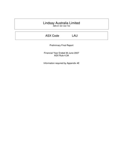 Thumbnail Lindsay Australia Financial Report 2007