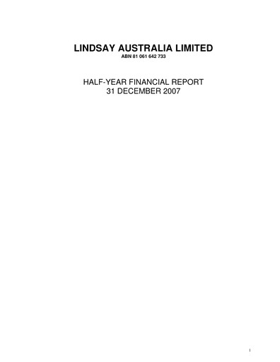 Thumbnail Lindsay Australia Financial Report 2008-h1
