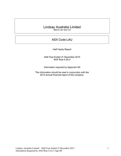 Thumbnail Lindsay Australia Financial Report 2016-h1
