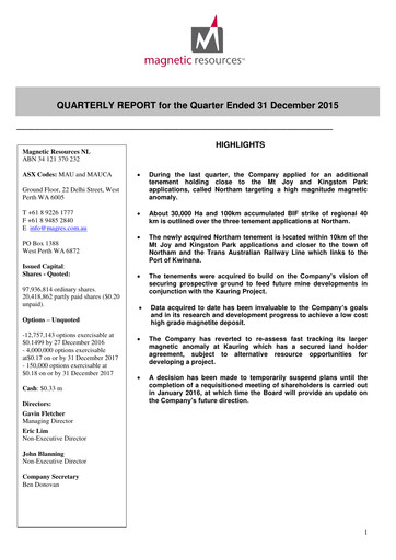 Miniature Magnetic Resources NL Rapport trimestriel 2015-q4