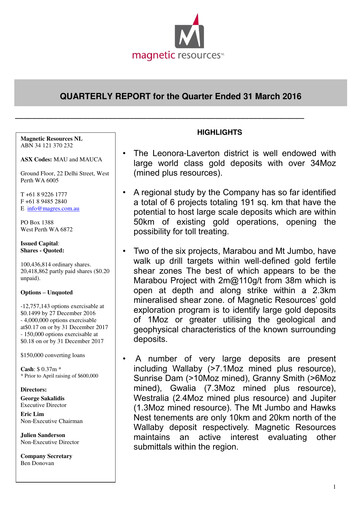 Miniature Magnetic Resources NL Rapport trimestriel 2016-q1