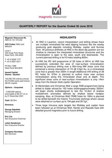 Miniature Magnetic Resources NL Rapport trimestriel 2018-q2
